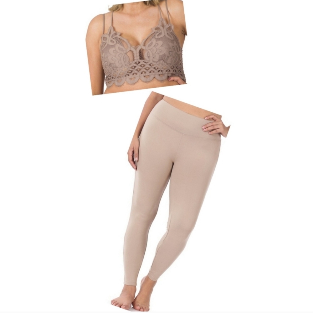 NEW! 2pc Boho Bralette and legging Plus Size 2X  in Ash Mocha